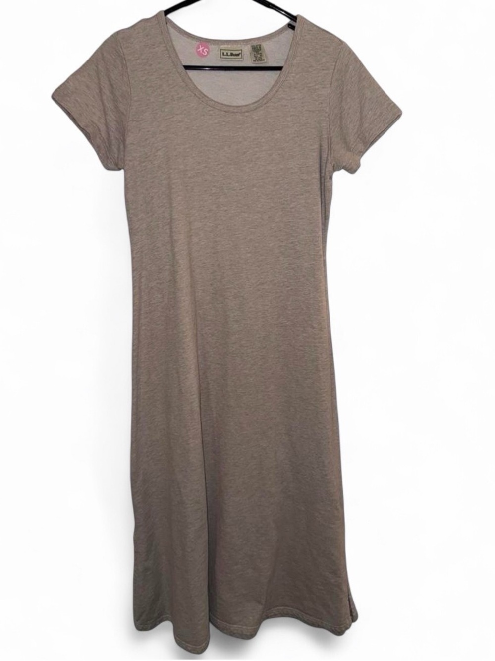 L.L. Bean Taupe Short-Sleeve Scoop Neck Midi Dress